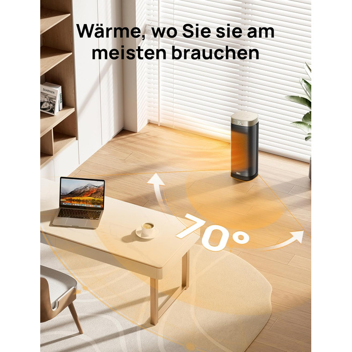 Енергозберігаючий тихий вентилятор-обігрівач DREO, керамічний нагрівальний елемент 2000 Вт з термостатом, 12-годинний таймер, 3 режими, коливання 70, 16-дюймовий електричний кімнатний обігрівач, захист від перегріву та перекидання, Solaris Slim H2, золоти