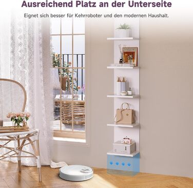 Книжкові полиці SONNI, настінна полиця, 6 полиць, які можна використовувати як настінну або окремостоячу полицю, полиця для книг, журналів, декору, окремостояча полиця в індустріальному стилі для вітальні, кухні, домашнього офісу, біла, 30x24,8x160 см. Бі