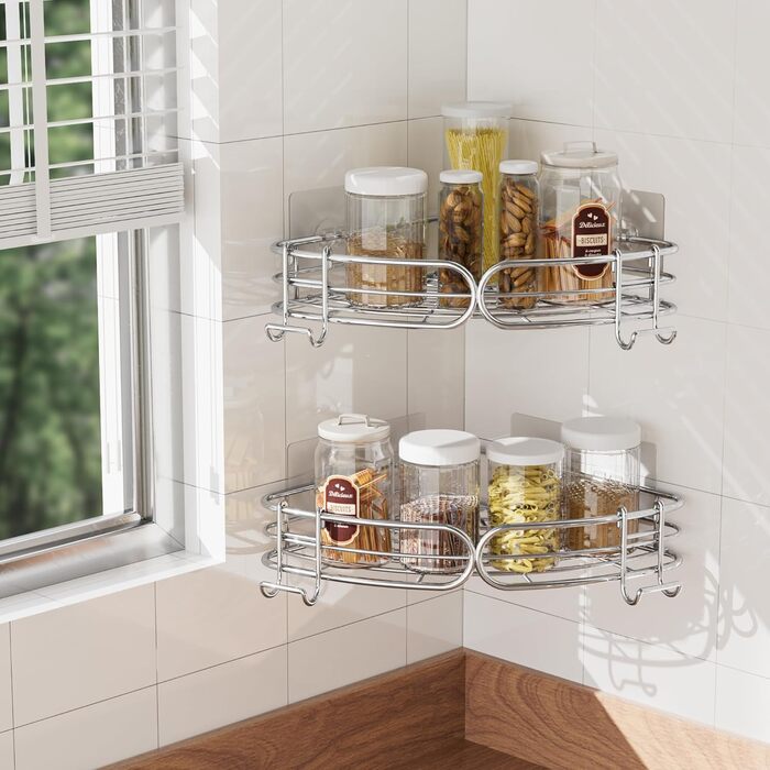 Душова полиця без свердління Душова полиця Кутова полиця Кутова полиця для ванної кімнати 2-Pack Організатор для ванної кімнати По