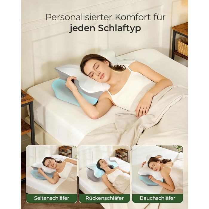 Подушка для шиї для полегшення болю в шиї, ергономічна подушка з функцією охолодження, знімний чохол, подушка з піни з пам&39яттю форми для сну на боці, спині та животі, 62 см 40 см 15 см, світло-сірий