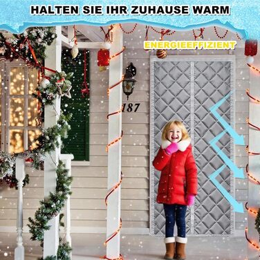 Теплова штора для дверей, захист від холоду, магнітна теплозахисна штора для дверей 90 x 210 см, термозахист дверей від холоду, магнітна теплозахисна штора, утеплена дверна штора, шумоізоляція, вітрозахисна