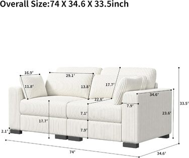 Місний диван, модульний вельветовий диван, м&39який диван, модульні дивани, вітальня, 2-місні дивани з подушками, низькі дивани, ліжка, крісла для відпочинку (бежевий, 2-місний) Бежевий 2-місний, 2-