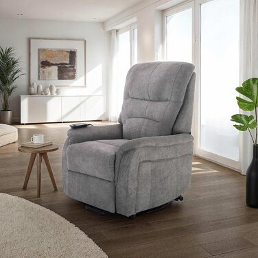 Крісло під телевізор Raburg з підйомником, електричне відкидне крісло з 1 двигуном та пультом дистанційного керування, безступінчасте регулювання, комфортна піна та пружинна основа з кишенькового блоку, мікрофібра, 120 кг Janik Сіра мікрофібра