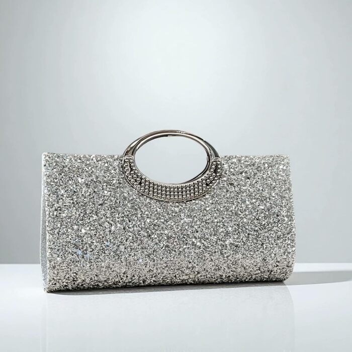 Клатч вечірній, блискуча сумочка, вечірня сумочка з камінням, сріблястий