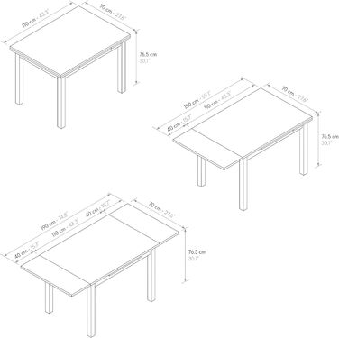 Розкладний стіл Tommaso, рустикальний дуб, оздоблений (білий каркас, 110 x 70 x 76,5) - id1957 110 x 70 x 76,5 Біла основа