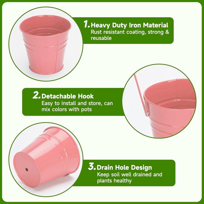 Підвісних квіткових горщиків 16 см, кольоровий металевий квітковий горщик, підвісний горщик зі знімним гачком і отвором, для балко