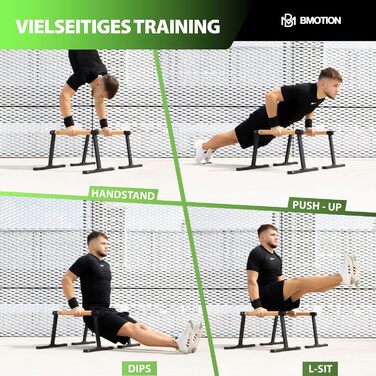 Дерев&39яні паралети Mller & Blum, включаючи бандажі для зап&39ястя, високоякісне гімнастичне та калістенічне обладнання для використання в приміщенні та на вулиці, нековзні ручки для віджимань, силові тренування з грифом, стійка на руках, турніки для від