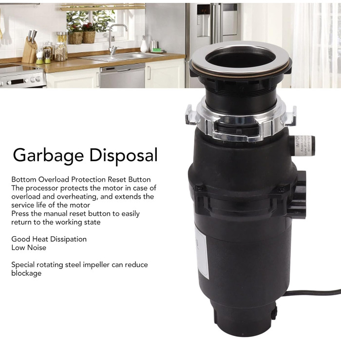 Утилізація сміття, ємність 1050 мл, кухня, подрібнювач харчових відходів, низький рівень шуму, захист від бризок, сміттєвий млин, утилізація кухонних відходів, вилка ЄС