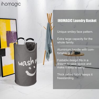 Кошик для білизни з ручками 91L Окремо стоячий кошик для білизни Розбірний, мішок для брудної білизни зі смайликом для брудної біл