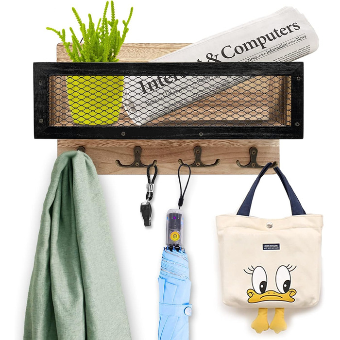 Тримач для ключів настінний декоративний, дерев'яний настінний органайзер для ключів з 4 подвійними гачками для ключів, настінна в