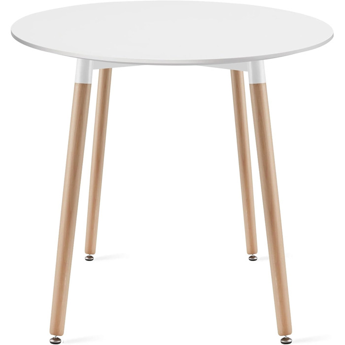 Обідній стіл Home Collective, круглий білий обідній стіл з ніжками з натурального бука, діаметр 80 см, сучасний та ергономічний дизайн для кухні, їдальні, вітальні, міцна стільниця з МДФ, 80 см, білий/натуральний
