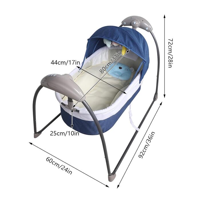Електричний шезлонг 18 кг, музика з автоматичним гойданням, дитяче ліжечко з москітною сіткою для новонароджених малюків