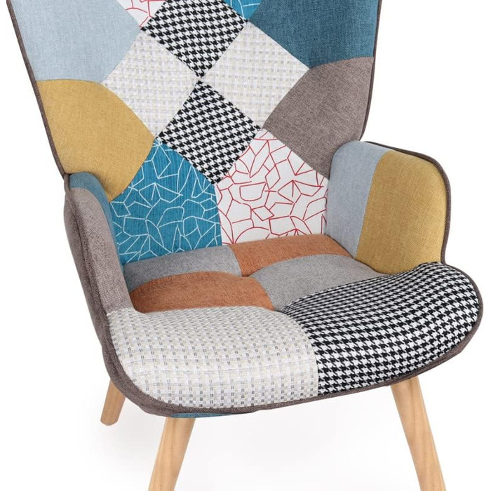 Скандинавське крісло Ivar з різнокольоровою тканиною для печворку