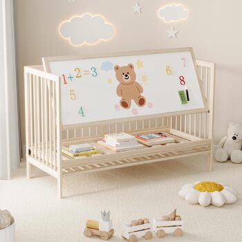 Дерев&39яне дитяче ліжко, багатофункціональне дитяче ліжко, що трансформується в бічне ліжко/підставку для малярної дошки/стіл, регульована висота, без матраца, 140x60x90 см