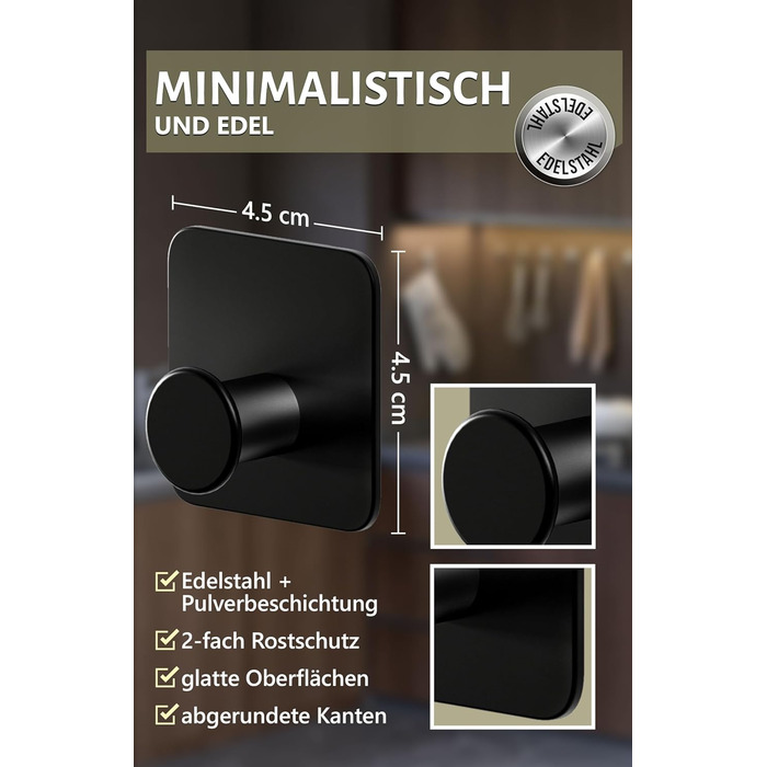 Рушникосушка без свердління - 5 шт. гачків для рушників для ванної кімнати, чорні клейкі гачки сучасні, стильні - гачки самоклеючі