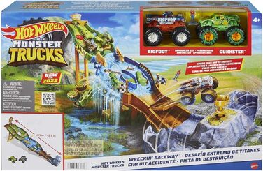 Гоночний трек Monster Trucks Competition, ігровий набір з 2 монстр-траками Бігфут і Ганкстер для захоплюючих автомобільних перегонів, іграшка для дітей віком від 4 років і старше, 12 -