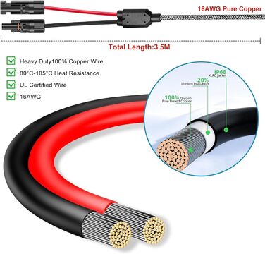 Сонячний зарядний кабель KFD, сонячний штекер до сонячного кабелю XT60i для портативної електростанції EF ECOFLOW DELTA 2 Max DELTA 3 Plus RIVER 2 MAX Anker SOLIX C300 DJI Power 1000 16AWG подовжувач, зарядний кабель