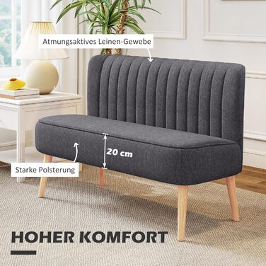 Місний диван HOMCOM, невеликий двомісний диван з лляним виглядом, сучасний м&39який диван для вітальні, спальні, невеликого простору, темно-сірий, 117 x 56,5 x 77 см, 2-