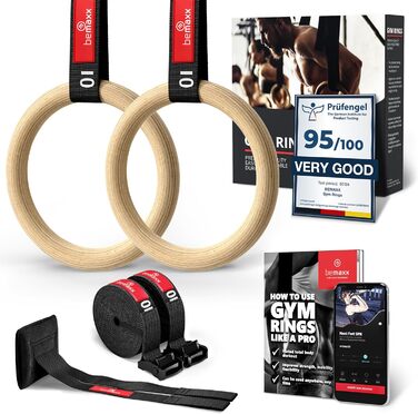 Гімнастичні кільця BeMaxx Дерев'яні гімнастичні кільця дверні якорі та тренувальна електронна книга Олімпійська гімнастика Дерев'я