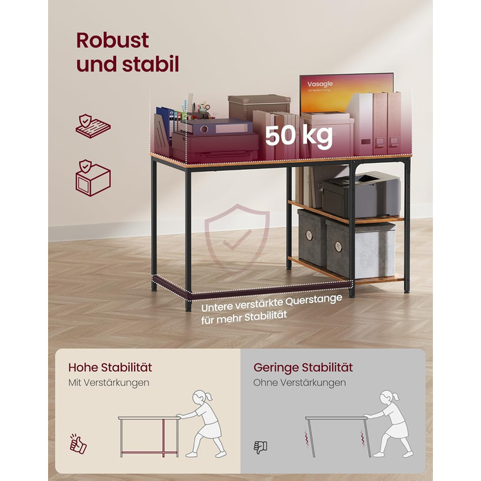 Г-подібний кутовий стіл, комп&39ютерний стіл з місцем для зберігання, офісний стіл, полиця з регульованою висотою, для домашнього офісу, 110 x 80 см, вінтажний коричневий LWD135KD01 Вінтажний коричневий 110 x 80 см Без подовжувача