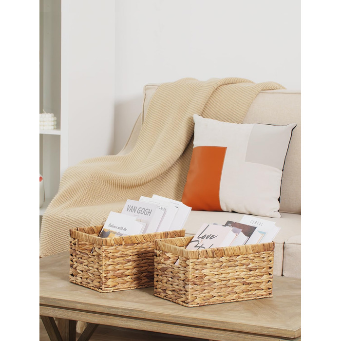 Кошик для зберігання водяного гіацинта StorageWorks, квадратна скринька для зберігання, міцні полиці у формі водяного гарбуза з ручками, декоративний кошик для подарунків, туалетного приладдя, великий, 2 предмети 33 x 21 x 18 см натурального кольору (водя