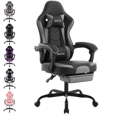 Ігрове крісло, Комп&39ютерне крісло, Ергономічне ігрове крісло з підставкою для ніг, Офісне крісло, Ергономічне комп&39ютерне крісло з поперековою опорою, Темно-сірий, Чорно-сірий