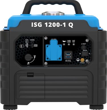 Інверторний генератор Gde ISG 1200-1 Q (4-тактний двигун, бензиновий, 1,3/1,76 (кВт/к.с.), 230 В, 2 шт. USB, макс. 1200 Вт, час роботи до 6 год, бак 3 л, захист від перевантаження, світлодіодний дисплей, аксесуари, вага 12,4 кг)