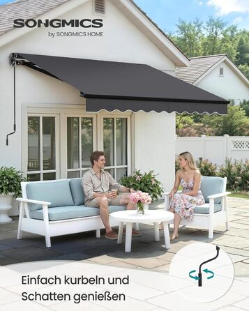 Складаний тент SONGMICS, тент з ручним приводом, сонцезахисний козирок для балкону, UPF 50, алюмінієвий сплав, регульований, 300 x 250 см, сірий GSA306GZ01 300 x 250 см сірий