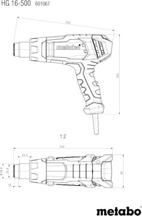Термопістолет Metabo HG 16-500 - 601067000 - З високоякісним керамічним нагрівачем, потужним двигуном та оптимальним охолодженням