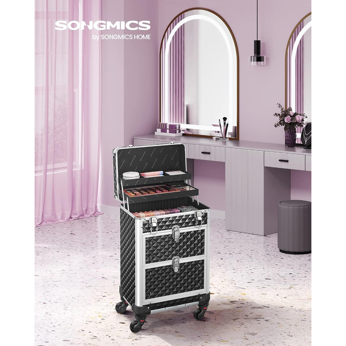 Візок для косметики, пенал для макіяжу 2 ящики, великий пенал для перукаря, пенал для макіяжу, 34 x 24 x 56 см, колеса обертаються
