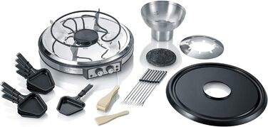 Комбінація SEVERIN Raclette-fondu, 1900 Вт, раклет на 8 осіб з каменем для гриля, комбінація раклету і фондю 2 в 1 з 8 сковородами, скребками і виделками для фондю, RG 2348