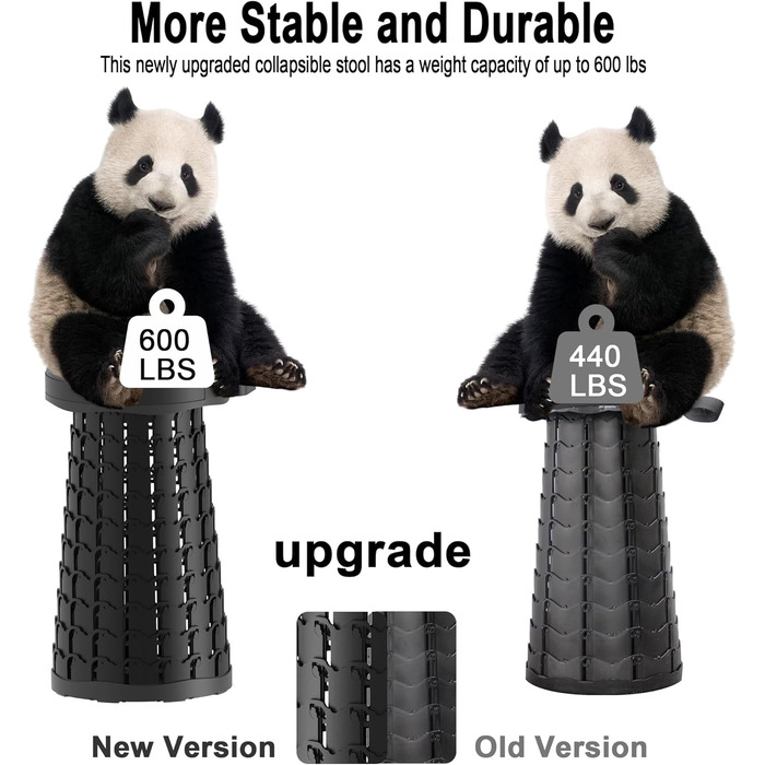 Портативний телескопічний стілець, портативний складаний стілець, висувний складаний стілець для кемпінгу, риболовлі, подорожей, барбекю, походів, регульований складаний стілець, складний стілець, вантажопідйомність 280 кг з карабіном, чорно-білий, 25x25x