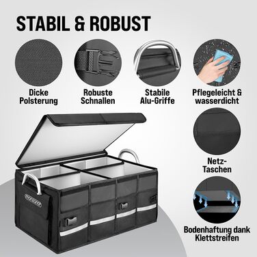 Організатор для багажника автомобіля Кришка 68 л Ізоляція Алюмінієві ручки Перегородки Водонепроникні Складані стінки з МДФ Нековз