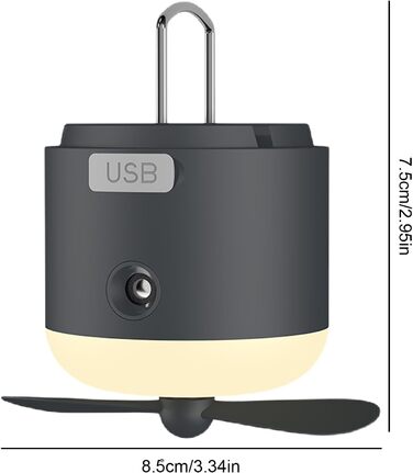 Наметовий світильник з вентилятором - зарядний від USB з 4 швидкостями вітру, як спорядження для виживання Кемпінговий вентилятор з гачком для приміщень, вулиці, офісу, відключення електроенергії, автомобіля, тенту
