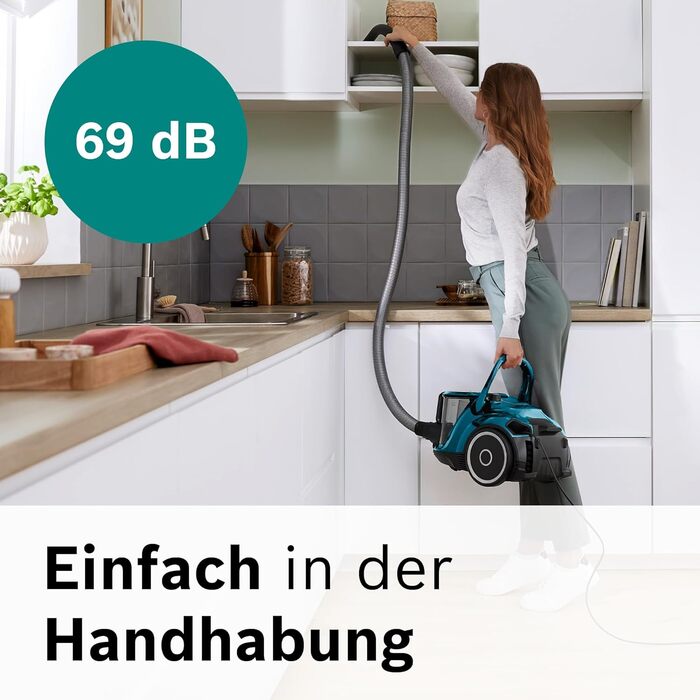 Безмішковий пилосос Bosch Serie 6 ProFamily BGC4FMLY гігієнічний фільтр для алергіків, 10 років гарантії на двигун, пастка для дрібних предметів, XXL-насадки для м'яких меблів та щілин, висока потужність, низький рівень шуму, 750 Вт, синій