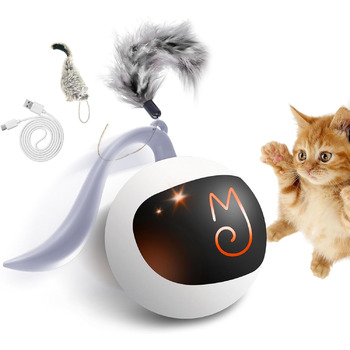 Іграшка для котів Migipaws, електрична рухома кулька, плюшеві миші та пір&39я як додаткові іграшки, інтелектуальна автоматична дражнилка N в 1 для домашніх тварин, що перезаряджається через USB (білий колір)