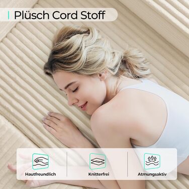 Кутовий диван LINSY HOME зі сном - Модульний розкладний диван з вельвету 270 см, L-подібний диван, 3-місний диван з пуфом, секційний диван для вітальні, не потребує складання, бежевий вельвет