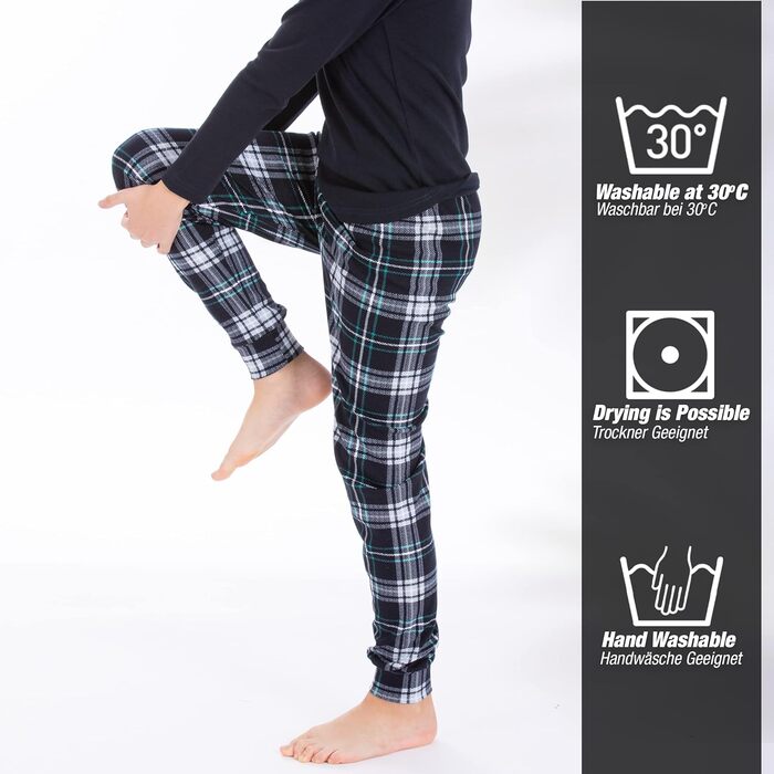 Комплект піжами/костюму LOREZA для хлопчика з довгими рукавами, 100 бавовняний інтерлок, картатий, теплий, розмір 140-146, модель 1