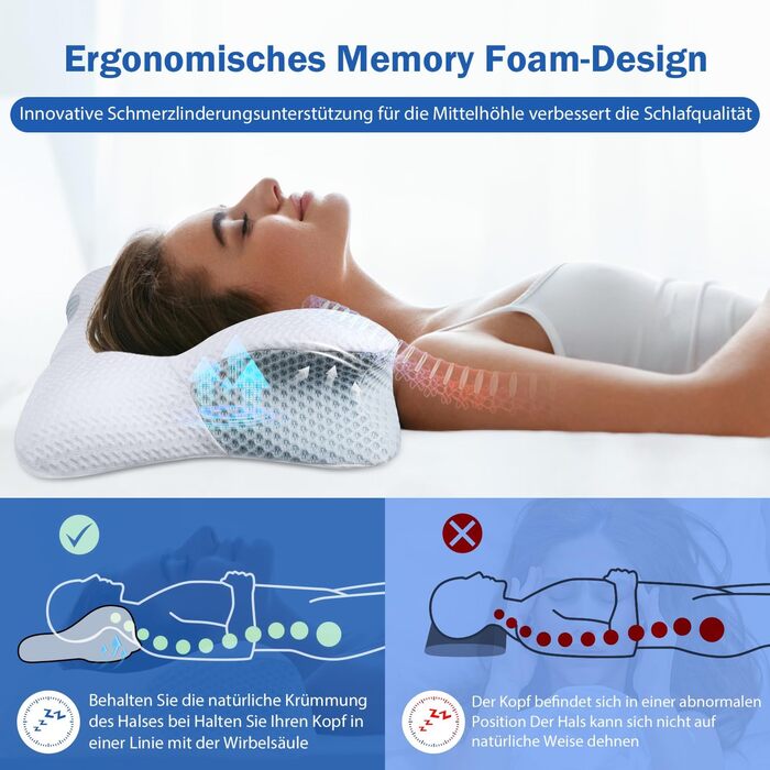 Подушка для шийного відділу хребта від болю в шиї, ортопедична подушка з піною з ефектом пам&39яті від болю в плечах, ергономічна подушка для підтримки голови та шиї для сну на боці/спині/животі, розкішна подушка для шиї