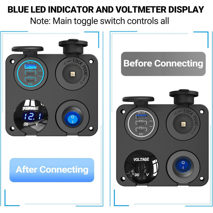 Панель перемикача розетки PD USB Автомобільна розетка для встановлення розетки DC 12 вольт водонепроникний адаптер штепсельної вил