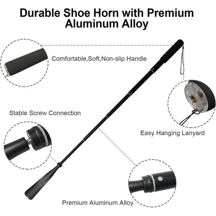 Довгий ріжок для взуття - телескопічний 38 см 94 см, алюмінієвий сплав, довгий ріжок для взуття, металевий довгий ріжок для взуття