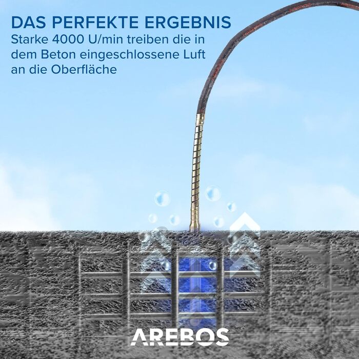 Бетонні вібратори Arebos 580 Вт Внутрішні вібратори Ручні шейкери Вібраційна пляшка Шейкери для пляшок Кабель 1,5 м Електричний гнучкий вал Безперервна робота