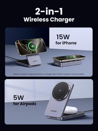 Сертифікована зарядна станція для iPhone потужністю 15 Вт, магнітна зарядна станція 2 в 1, сумісна з MagSafe, складний бездротовий