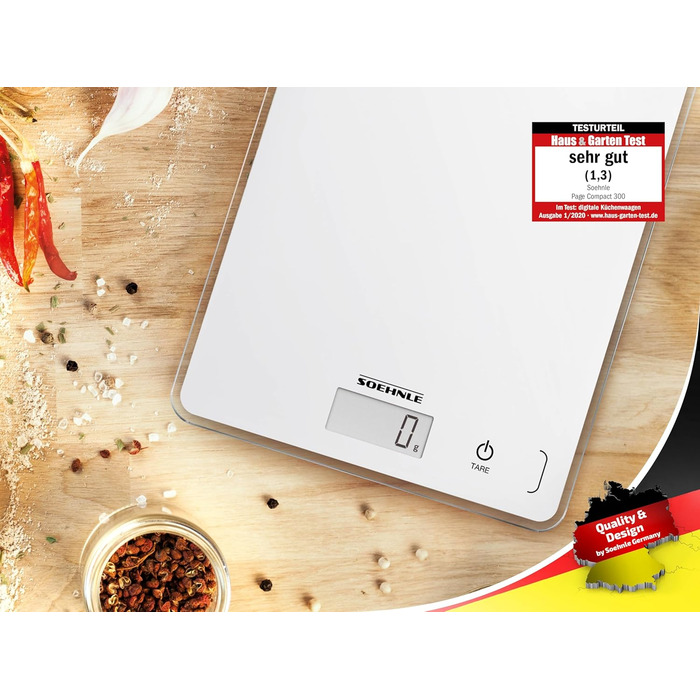 Кухонні ваги Soehnle Page Compact 300 білі, цифрові кухонні ваги до 5 кг, ваги зі зручним для читання РК-дисплеєм, цифрові ваги з