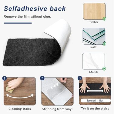Килимки для сходів 55x19 см, самоклеючі протиковзкі килимки для сходів для використання в приміщенні, багаторазові, можна різати для дерев&39яних сходів, ідеально підходять для дітей, людей похилого віку, домашніх тварин (чорні з ромбоподібним візерунком)