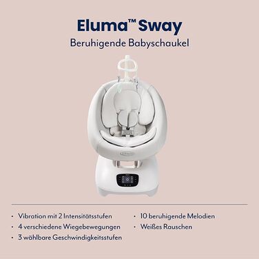 Електрична гойдалка Graco Eluma Sway з технологією розпізнавання плачу, автоматично реагує на дитячий плач, від народження до 9 місяців (9 кг), 3 положення нахилу спинки, біла, Rori