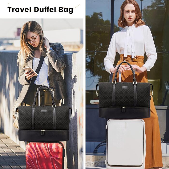 Жіноча дорожня сумка Sucipi, сумка для вихідних, сумка для лікарні, сумка для пологів, сумка для мами, велика водонепроникна спортивна сумка, дорожня сумка з відділенням для взуття та вологим відділенням для авіаподорожей, тренажерний зал, кемпінг, чорний