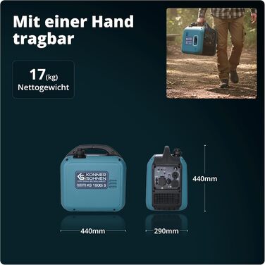 Інверторний генератор K&S Knner&Shnen KS 1900i S потужністю 2,0 кВт, Інверторний генератор зі звукоізольованим корпусом, Бензиновий аварійний генератор з мідною обмоткою, Інверторний генератор з 2 USB-виходами Blue1900 1,9 кВт