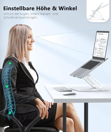 Підставка для ноутбука BoYata з регульованою висотою, ергономічна, з вентиляцією для столу, сумісна з MacBook Pro/Air, Dell, HP, Acer та іншими ноутбуками 10-17 дюймів