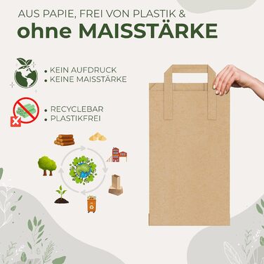 Пакети для органічних відходів BIOGLCK 10 л з ручкою для перенесення 50 шт. у упаковці для легкого та гігієнічного транспортування Міцні паперові пакети для органічних відходів, стійкі до розривів та вологи, (50 шт. у упаковці)